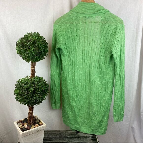 Ralph Lauren Green Knit Open Front Long Sleeve Duster Cardigan Sweater M - Picture 3 of 6